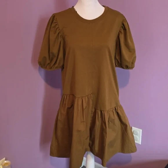 english factory brown dress English Factory Women's Quarter Sleeve Bow Tie Midi Dress main image 0